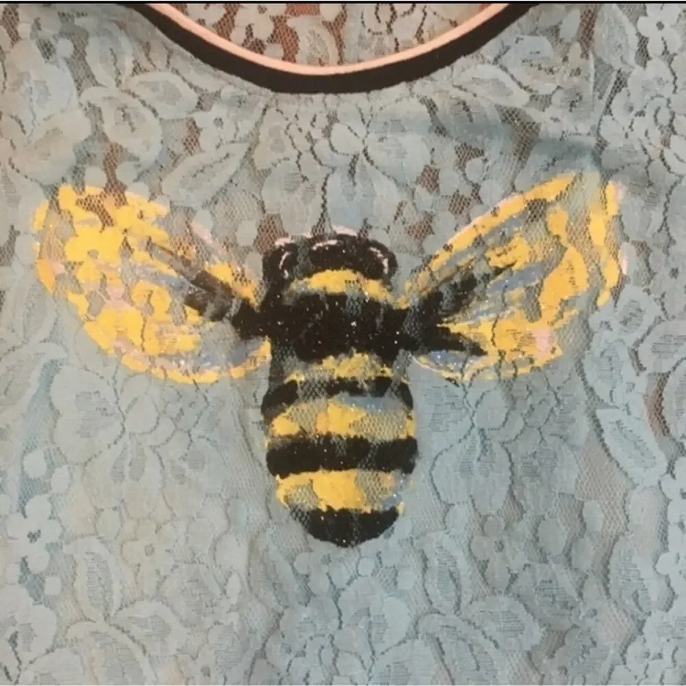 JUSTICE Blue Layered Lace Honey Bee Top Girls 16